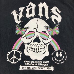 Vans Womens Large Black Skull Rainbow Butterfly Graphic T Shirt Skate Tee
